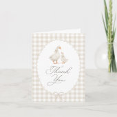 Neutral Gingham Silly Goose Baby Shower Dankeskarte (Vorderseite)