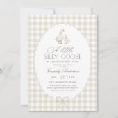 Neutral Gingham Silly Goose Baby Shower Einladung (Vorderseite)