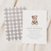 Neutral Gingham Simple Teddy Bear Baby Shower Einladung