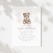 Neutral Gingham Simple Teddy Bear Baby Shower Einladung