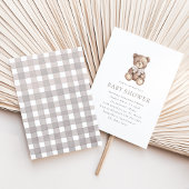 Neutral Gingham Simple Teddy Bear Baby Shower Einladung