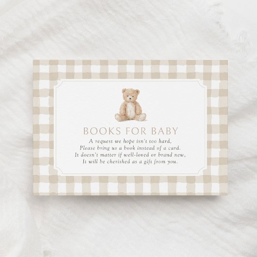 Neutral Gingham Teddy Bear Books for Baby Begleitkarte