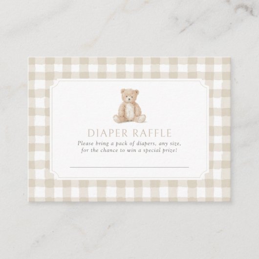 Neutral Gingham Teddy Bear Diaper Raffle Ticket Begleitkarte (Vorderseite)