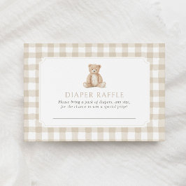 Neutral Gingham Teddy Bear Diaper Raffle Ticket Begleitkarte