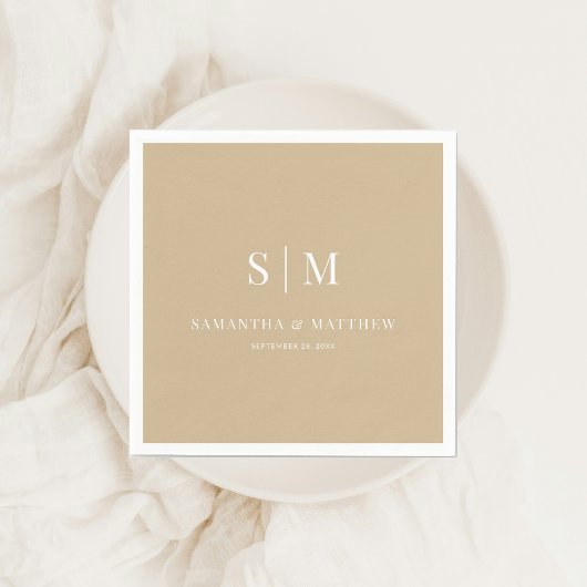 Neutral Gold Elegante Couple Initials Hochzeit Serviette