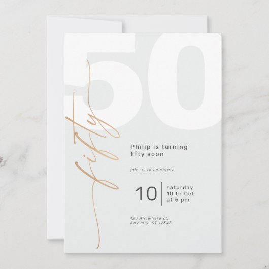 Neutral Gold Elegante Kalligraphie Geburtstag Einladung (Vorderseite)