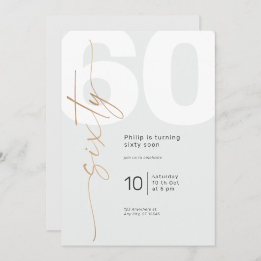 Neutral Gold Elegante Kalligraphie Geburtstag Einladung (Vorne/Hinten)