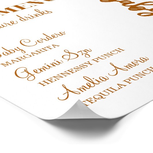 Neutral Gold Teddy Balloon Bar Menu Poster (Ecke)