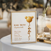 Neutral Gold Teddy Balloon Bar Menu Poster