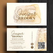 Neutral Gold Watercolor Glitzer Social Media QR Visitenkarte