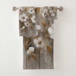 Neutral Gray Gold Taupe Floral Badhandtuch Set