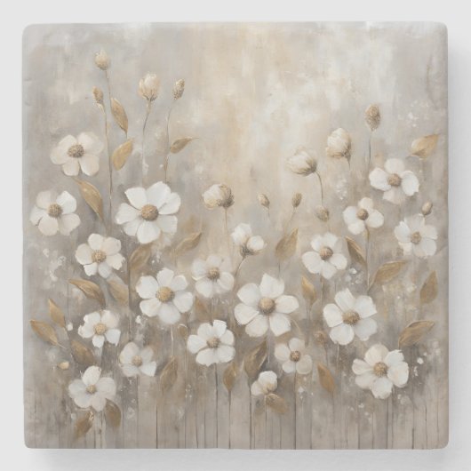 Neutral Gray Gold Taupe Floral Steinuntersetzer (Vorderseite)