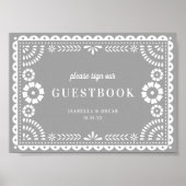 Neutral Gray Papel Picado Wedding Gästebuchsigne Poster (Vorne)