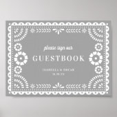 Neutral Gray Papel Picado Wedding Gästebuchsigne Poster (Vorne)