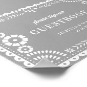 Neutral Gray Papel Picado Wedding Gästebuchsigne Poster (Ecke)