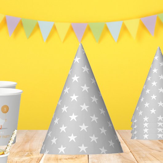 Neutral Gray Star Pattern Kindergeburtstag Partyhütchen