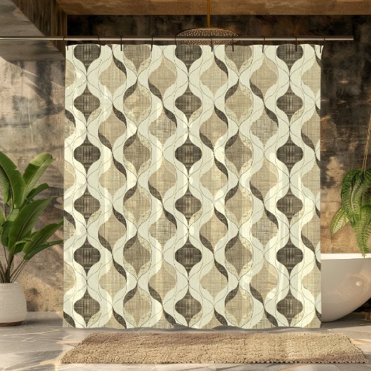 Neutral Gray Tan Modern Wavy Luxus Duschvorhang