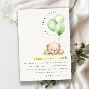 Neutral Green Bearly Wait Balloon Baby Shower Dankeskarte