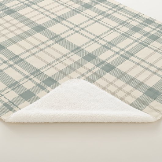 Neutral Green Beige Plaid Sherpadecke (3/4)