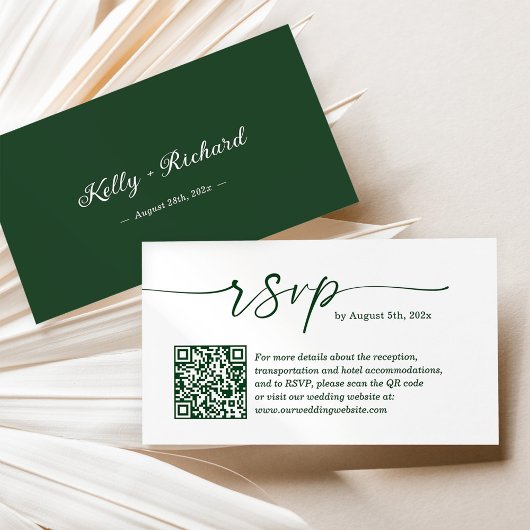 Neutral Green Budget Wedding RSVP Website QR Code Begleitkarte