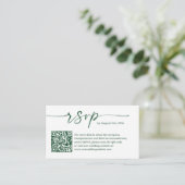 Neutral Green Budget Wedding RSVP Website QR Code Begleitkarte (Stehend Vorderseite)