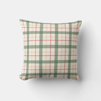 Neutral Green Plaid Farmhouse Throw Pillow Kissen