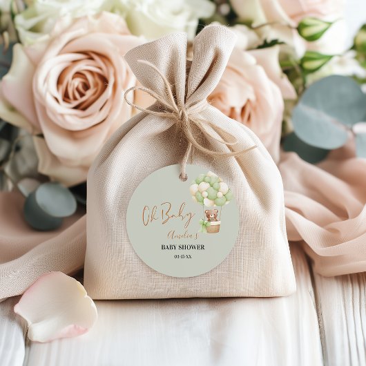 Neutral Green Teddy Bear Oh Baby Balloon Baby Geschenkanhänger