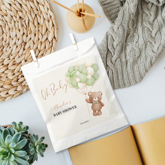 Neutral Green Teddy Bear Oh Baby Balloon Baby Geschenktütchen