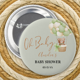Neutral Green Teddy Bear Oh Baby Balloon Button