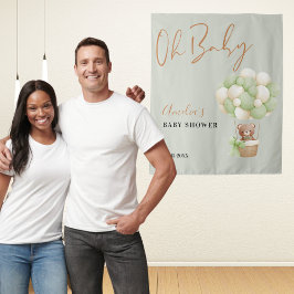 Neutral Green Teddy Bear Oh Baby Balloon Wandteppich