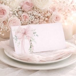 Neutral Greenery Bow Baby in Bloom Platzkarte