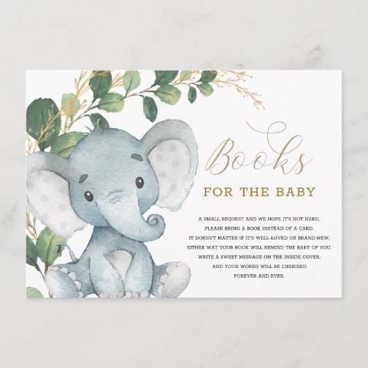 Neutral Greenery Gold Elephant Books for Baby Begleitkarte (Vorderseite)