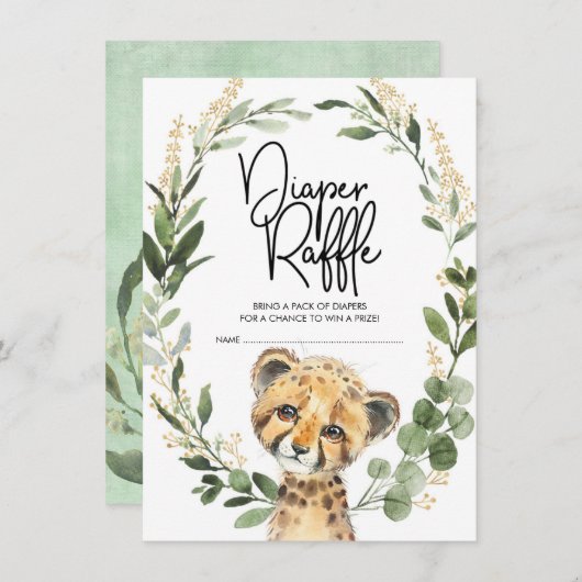 Neutral Greenery Leopard Safari Baby Diaper Raffle Begleitkarte (Vorne/Hinten)
