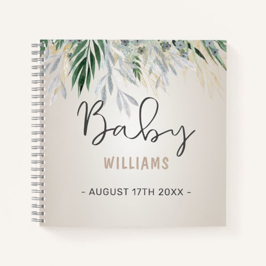 Neutral Greenery Personalisiert Memory Baby Book Notizblock (Vorderseite)