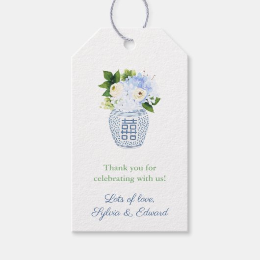 Neutral grüne blaubläuliche Blütendusche Geschenkanhänger (Vorderseite)