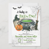 Neutral grüne Halloween-Kinderdusche Einladung (Vorderseite)