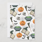 Neutral grüne Halloween-Kinderdusche Einladung (Rückseite)