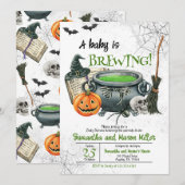 Neutral grüne Halloween-Kinderdusche Einladung (Vorne/Hinten)