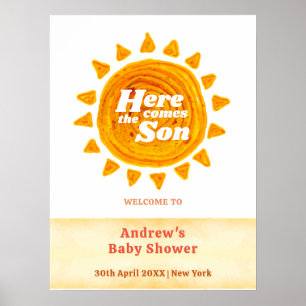 Neutral Hier kommen Boho Baby Dusche Empfang Poster