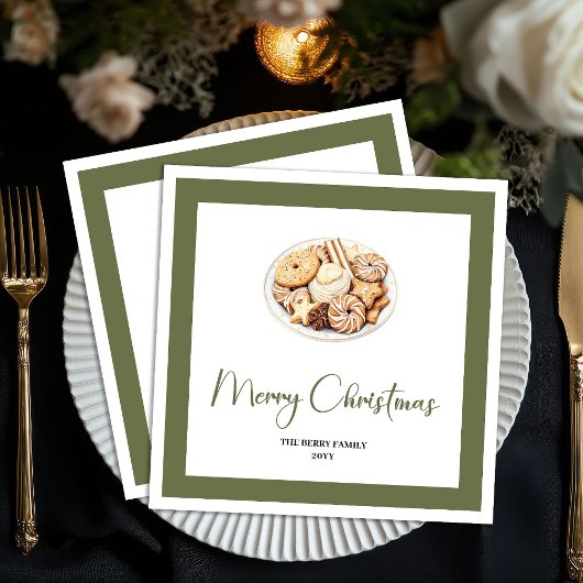 Neutral Holiday Christmas Tree Family Name Napkins Serviette