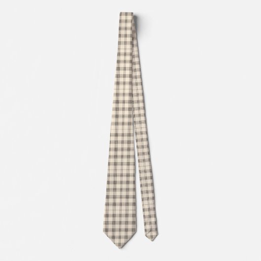 Neutral Ivory and Black Gingham Plaid Krawatte (Vorderseite)