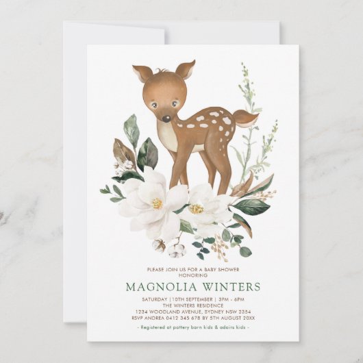 Neutral Ivory Greenery Forest Deer Baby Shower Einladung (Vorderseite)