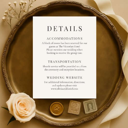 Neutral Ivory Minimalist Elegant Wedding Details Einladung
