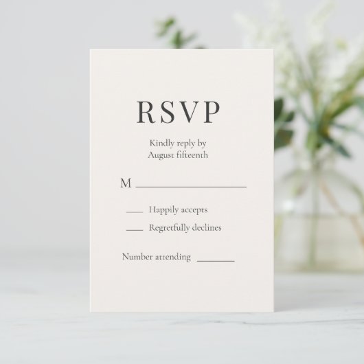 Neutral Ivory Minimalist Wedding RSVP  (Stehend Vorderseite)