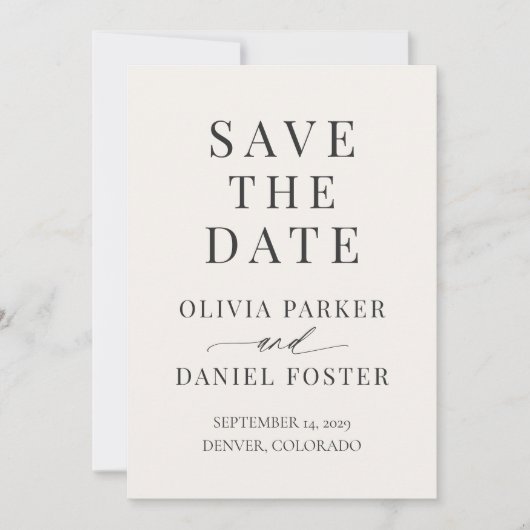 Neutral Ivory Wedding Save the Date (Vorderseite)