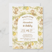 Neutral Jungle Animals Wild One Birthday