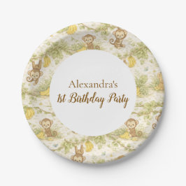Neutral Jungle Animals Wild One Birthday Pappteller