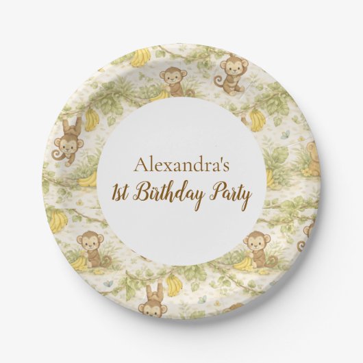 Neutral Jungle Animals Wild One Birthday Pappteller (Vorderseite)