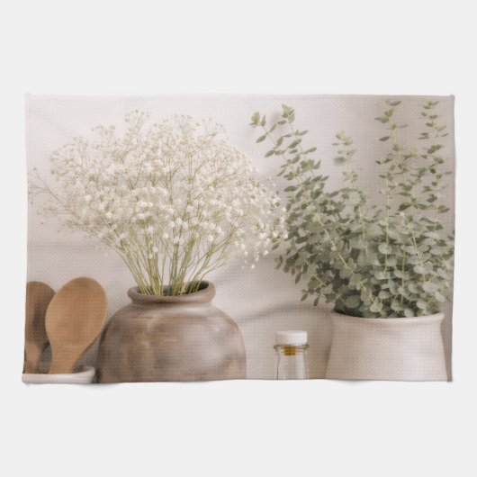 Neutral Kitchen Towel Farmhouse Wildflower Floral Geschirrtuch (Horizontal)