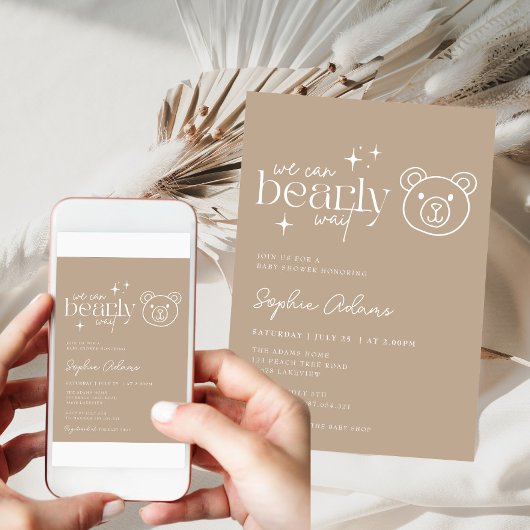 Neutral können wir Teddy Bear Baby Shower warten Einladung